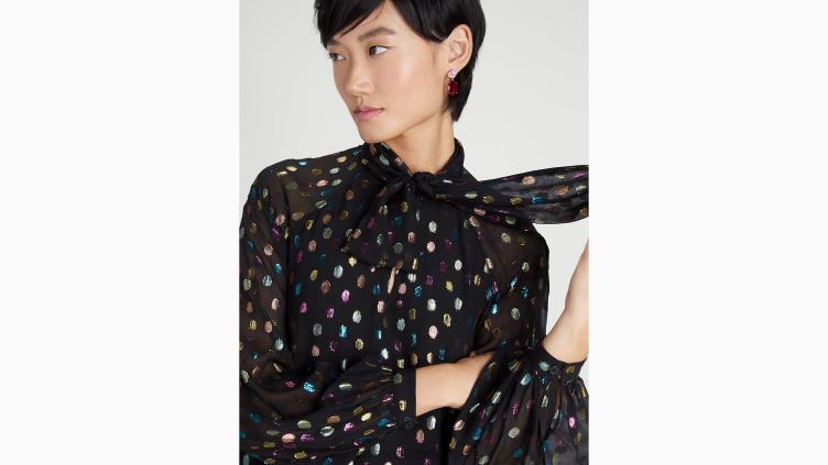robe droite à pois métallisés et col noué Kate Spade femmes vêtements D8288886 multi