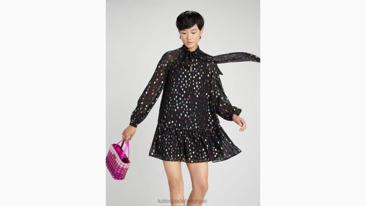 robe droite à pois métallisés et col noué Kate Spade femmes vêtements D8288886 multi