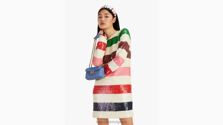 robe droite à sequins et rayures Adventure Kate Spade femmes vêtements D8288749 crème française multi