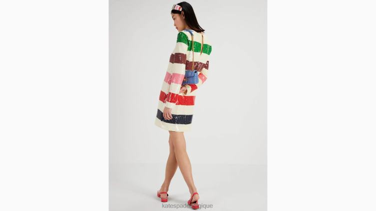 robe droite à sequins et rayures Adventure Kate Spade femmes vêtements D8288749 crème française multi
