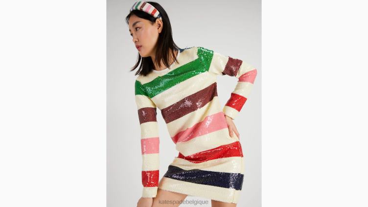 robe droite à sequins et rayures Adventure Kate Spade femmes vêtements D8288749 crème française multi