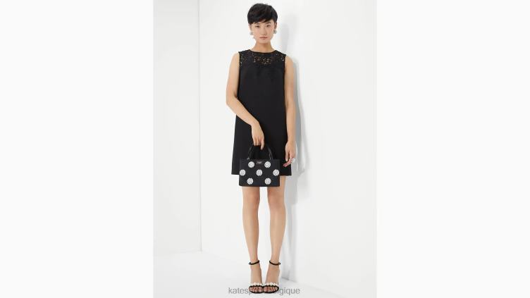 robe en crêpe à appliques de dentelle et ruban Kate Spade femmes vêtements D8288916 noir