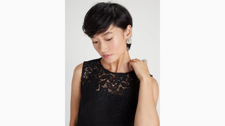 robe en crêpe à appliques de dentelle et ruban Kate Spade femmes vêtements D8288916 noir