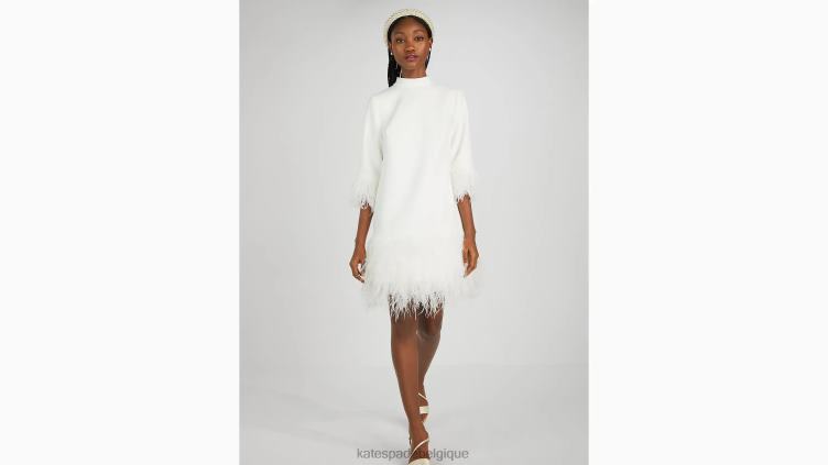 robe en crêpe à plumes Kate Spade femmes vêtements D8288775 crème française