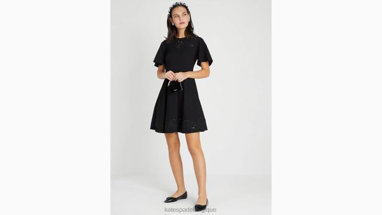 robe en point de Rome à broderies Kate Spade femmes vêtements D8288857 noir