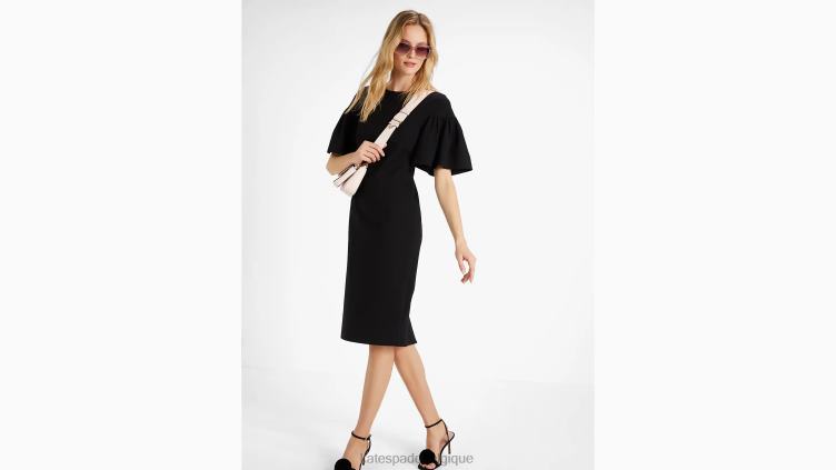 robe en point de Rome à manches volantées Kate Spade femmes vêtements D8288773 noir