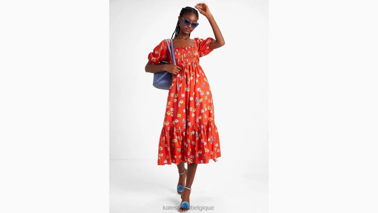 robe à encolure carrée à motif tulipe Kate Spade femmes vêtements D8288743 tomate fraîche