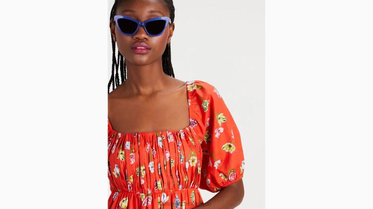 robe à encolure carrée à motif tulipe Kate Spade femmes vêtements D8288743 tomate fraîche