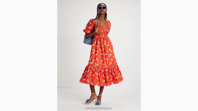 robe à encolure carrée à motif tulipe Kate Spade femmes vêtements D8288743 tomate fraîche