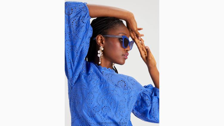robe fleurie à manches bouffantes et œillets Kate Spade femmes vêtements D8288748 brume de saphir