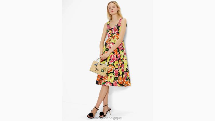 robe grâce aux tulipes peintes Kate Spade femmes vêtements D8288732 noir