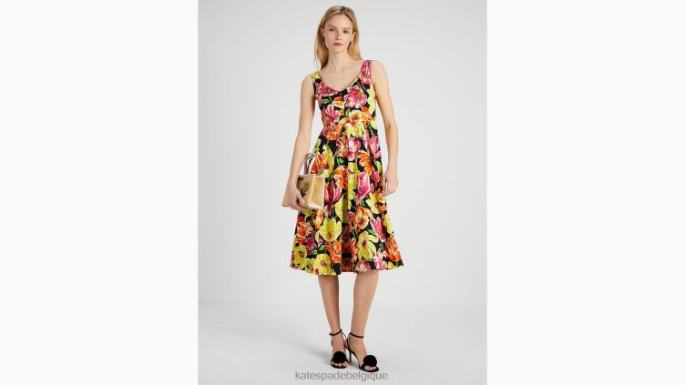robe grâce aux tulipes peintes Kate Spade femmes vêtements D8288732 noir