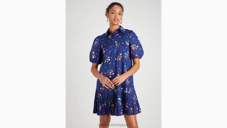 robe lac plissée à mélange de bouquets Kate Spade femmes vêtements D8288918 marine française