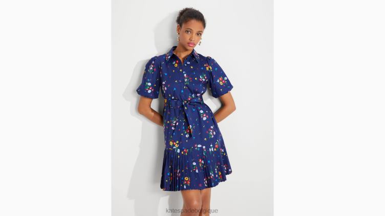 robe lac plissée à mélange de bouquets Kate Spade femmes vêtements D8288918 marine française
