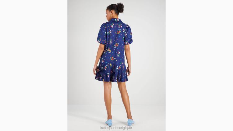 robe lac plissée à mélange de bouquets Kate Spade femmes vêtements D8288918 marine française