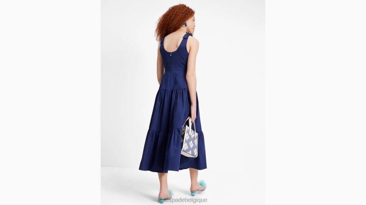 robe longue en popeline à volants Kate Spade femmes vêtements D8288715 marine française