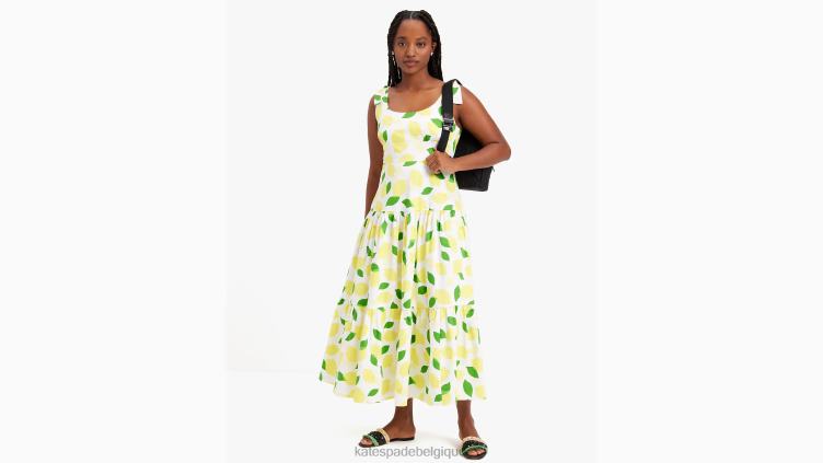 robe longue à volants et imprimé citron Kate Spade femmes vêtements D8288718 crème