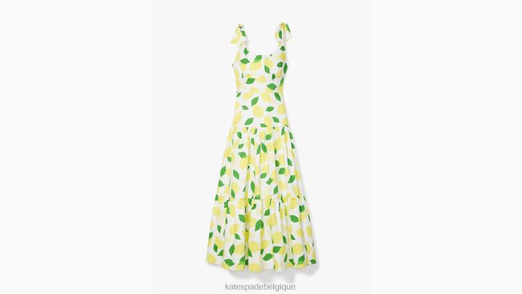 robe longue à volants et imprimé citron Kate Spade femmes vêtements D8288718 crème