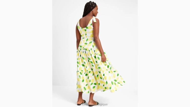 robe longue à volants et imprimé citron Kate Spade femmes vêtements D8288718 crème