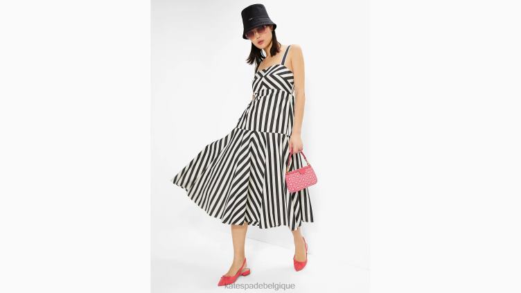 robe mi-longue à rayures Kate Spade femmes vêtements D8288746 noir/crème