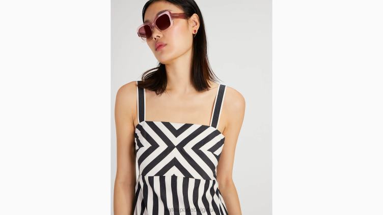 robe mi-longue à rayures Kate Spade femmes vêtements D8288746 noir/crème