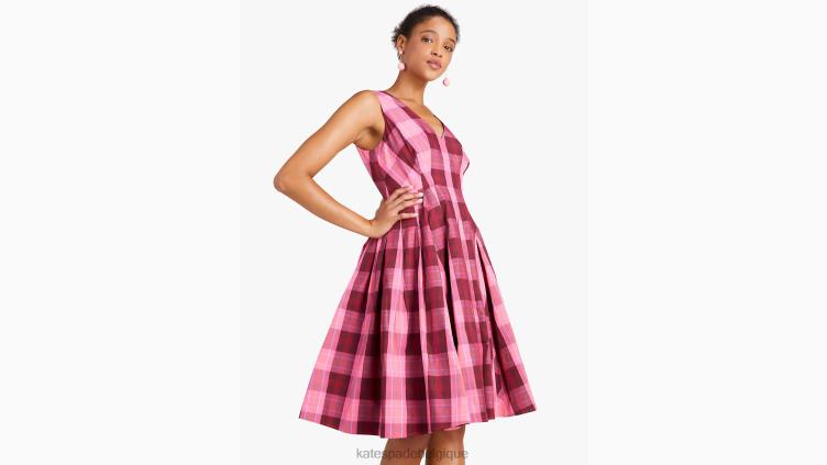 robe midi en taffetas à carreaux effet serre Kate Spade femmes vêtements D8288919 chèvrefeuille brillant