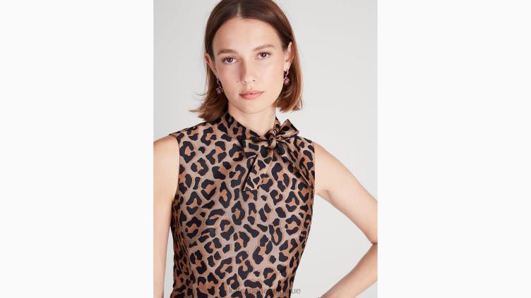 robe nouée en jacquard léopard Kate Spade femmes vêtements D8288947 noix de cajou grillées