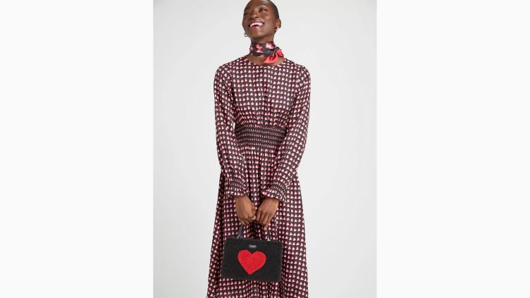 robe ondulée à cœurs fantaisie Kate Spade femmes vêtements D8288901 noir multicolore
