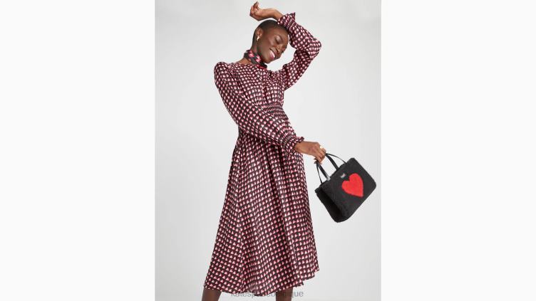 robe ondulée à cœurs fantaisie Kate Spade femmes vêtements D8288901 noir multicolore