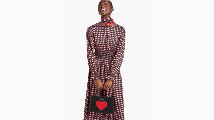 robe ondulée à cœurs fantaisie Kate Spade femmes vêtements D8288901 noir multicolore