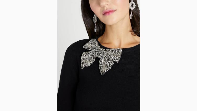 robe-pull à nœud et strass Kate Spade femmes vêtements D8288954 noir