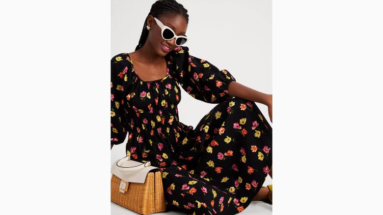 robe riviera à motif tulipes Kate Spade femmes vêtements D8288733 noir