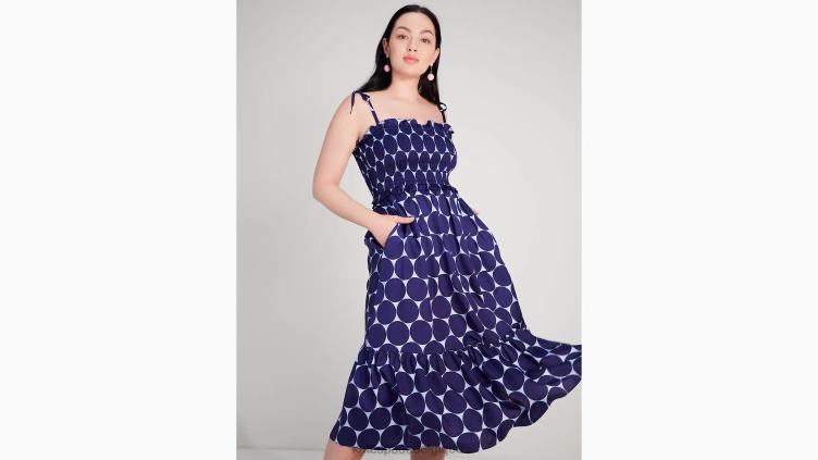robe smockée en sergé de soie à pois Joy Kate Spade femmes vêtements D8288961 bleu citrine
