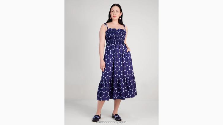 robe smockée en sergé de soie à pois Joy Kate Spade femmes vêtements D8288961 bleu citrine