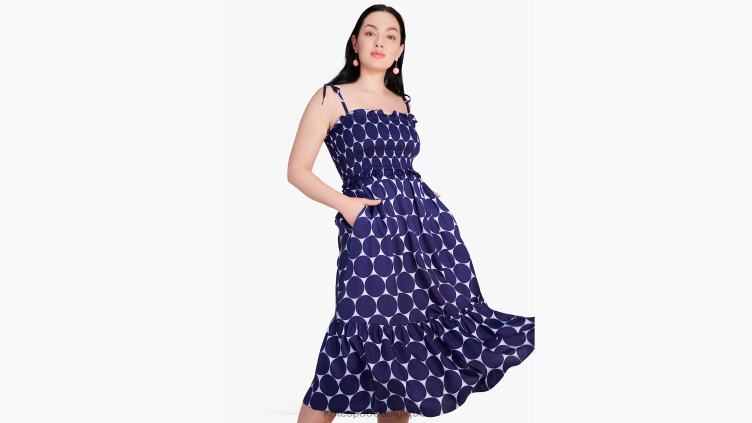 robe smockée en sergé de soie à pois Joy Kate Spade femmes vêtements D8288961 bleu citrine