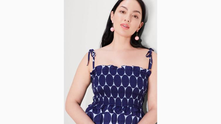 robe smockée en sergé de soie à pois Joy Kate Spade femmes vêtements D8288961 bleu citrine