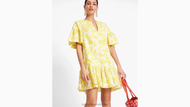 tunique ornée de feuillages tropicaux Kate Spade femmes vêtements D8288719 jaune de cadmium/crème