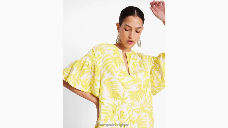 tunique ornée de feuillages tropicaux Kate Spade femmes vêtements D8288719 jaune de cadmium/crème