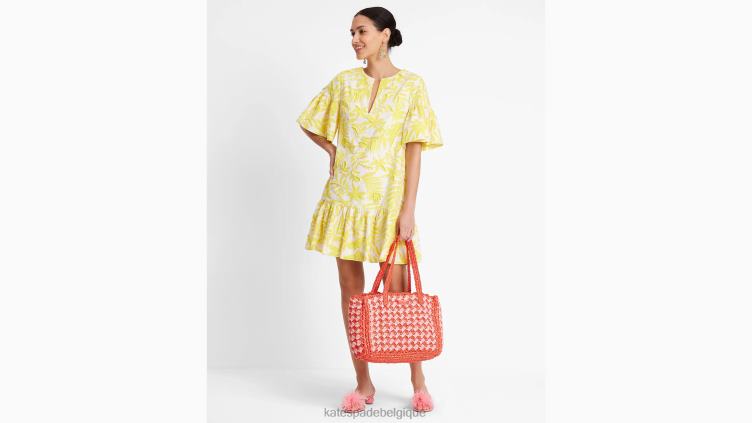 tunique ornée de feuillages tropicaux Kate Spade femmes vêtements D8288719 jaune de cadmium/crème