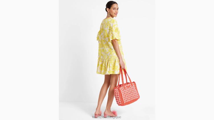 tunique ornée de feuillages tropicaux Kate Spade femmes vêtements D8288719 jaune de cadmium/crème