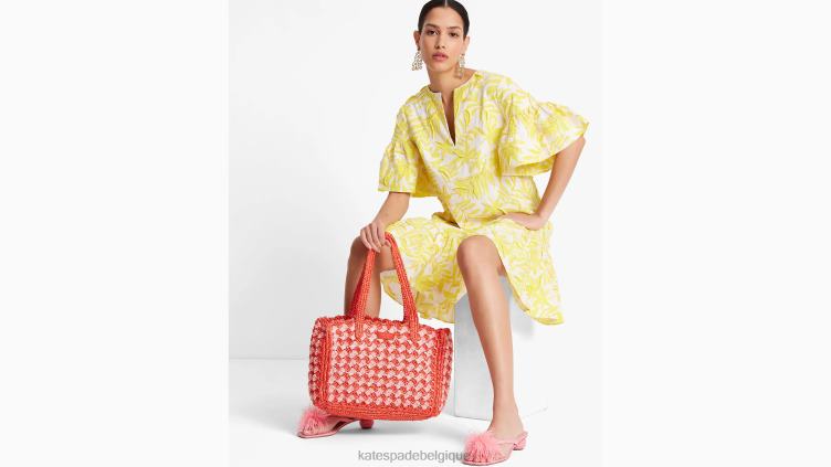 tunique ornée de feuillages tropicaux Kate Spade femmes vêtements D8288719 jaune de cadmium/crème