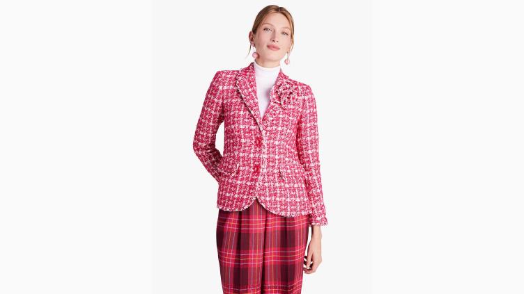 blazer en tweed à carreaux Kate Spade femmes vêtements D8288946 rose multicolore