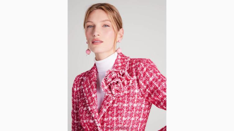 blazer en tweed à carreaux Kate Spade femmes vêtements D8288946 rose multicolore