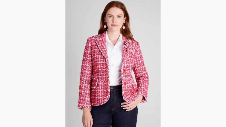 blazer en tweed à carreaux Kate Spade femmes vêtements D8288946 rose multicolore