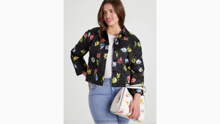 veste matelassée à fleurs placées Kate Spade femmes vêtements D8288742 noir