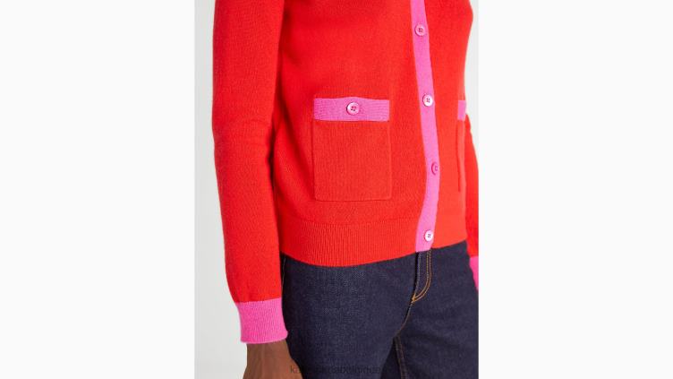 cardigan à col rond en cachemire Kate Spade femmes vêtements D8288963 écarlate flamboyant/prune rose
