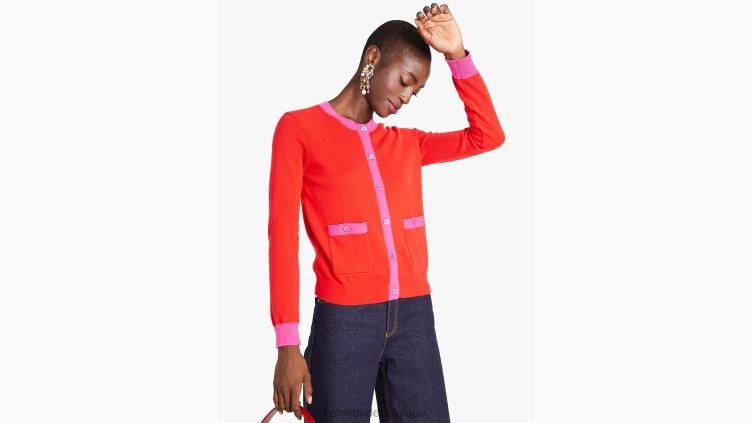cardigan à col rond en cachemire Kate Spade femmes vêtements D8288963 écarlate flamboyant/prune rose