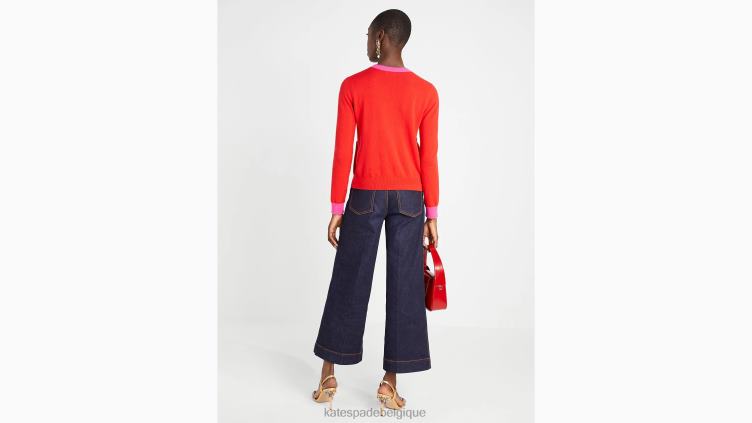 cardigan à col rond en cachemire Kate Spade femmes vêtements D8288963 écarlate flamboyant/prune rose