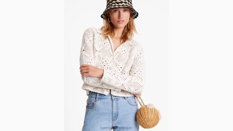 cardigan à col rond en crochet Kate Spade femmes vêtements D8288709 crème française