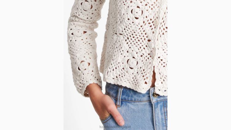 cardigan à col rond en crochet Kate Spade femmes vêtements D8288709 crème française